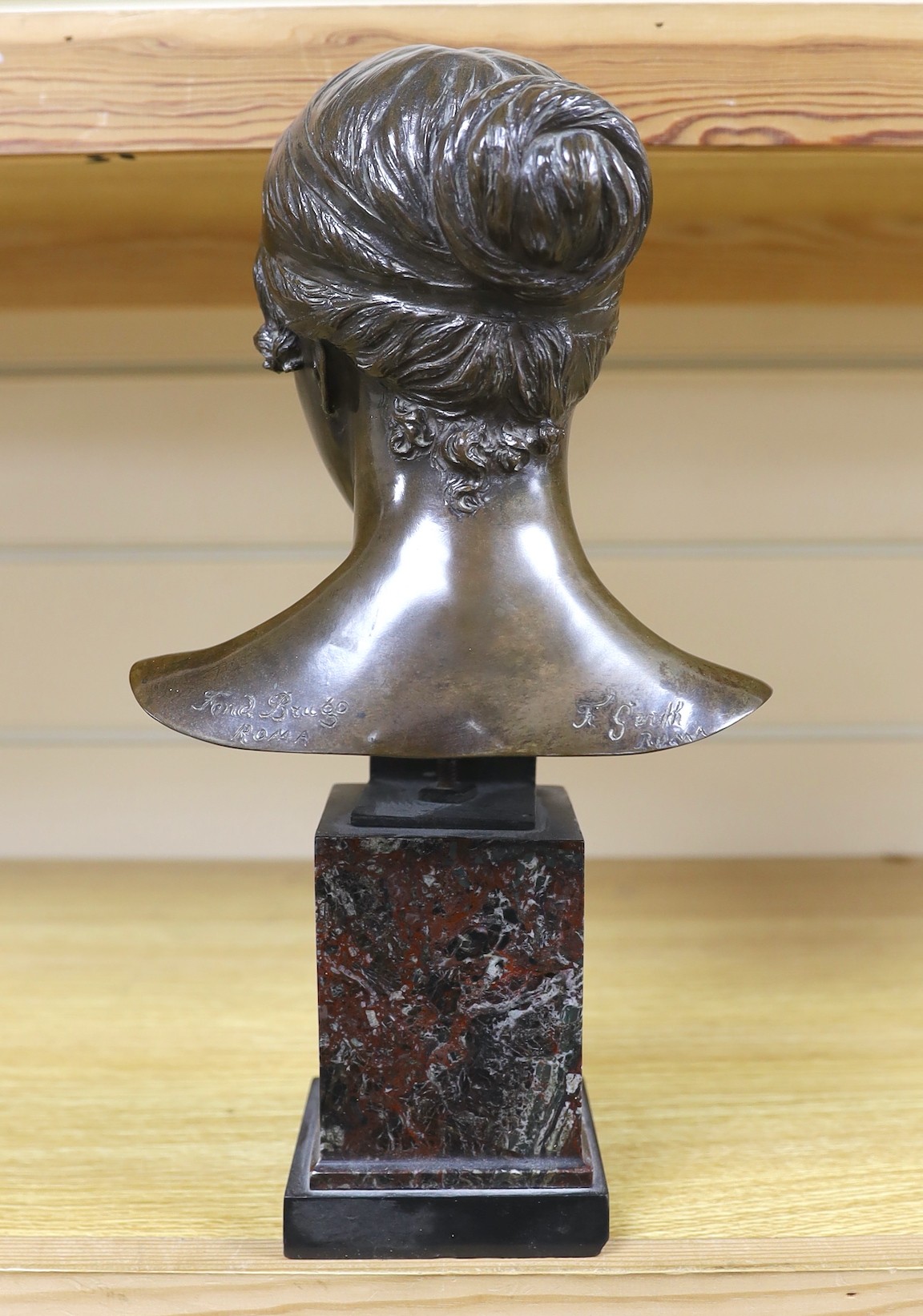 A small, signed Italian bronze bust, after the antique, signed 35cms high - Image 2 of 2