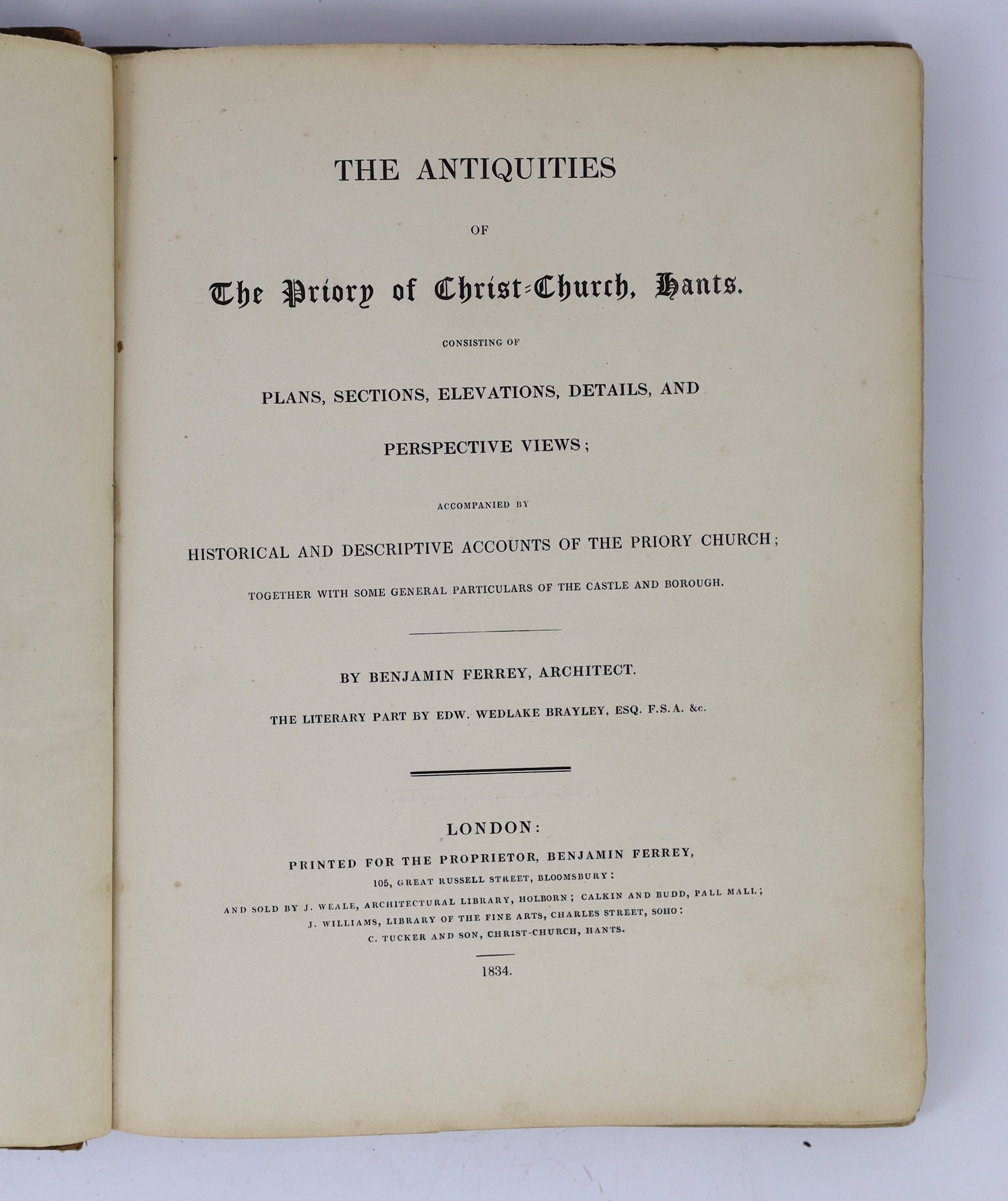 ° ° HANTS: Ferrey, Benjamin - The Antiquities of the Priory of Christ-Church, Hants. Consisting of - Image 5 of 7