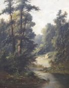 S. Hally, oil on canvas, Wooded river landscape, signed, 53 x 42cm