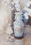 David Thomas Rose (1871-1964), watercolour, Still life of honesty in a Chinese vase, signed, 35 x