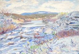Elizabeth Lamorna Kerr (1905-1990), oil on board, River landscape, signed, 23.5 x 33.5cm