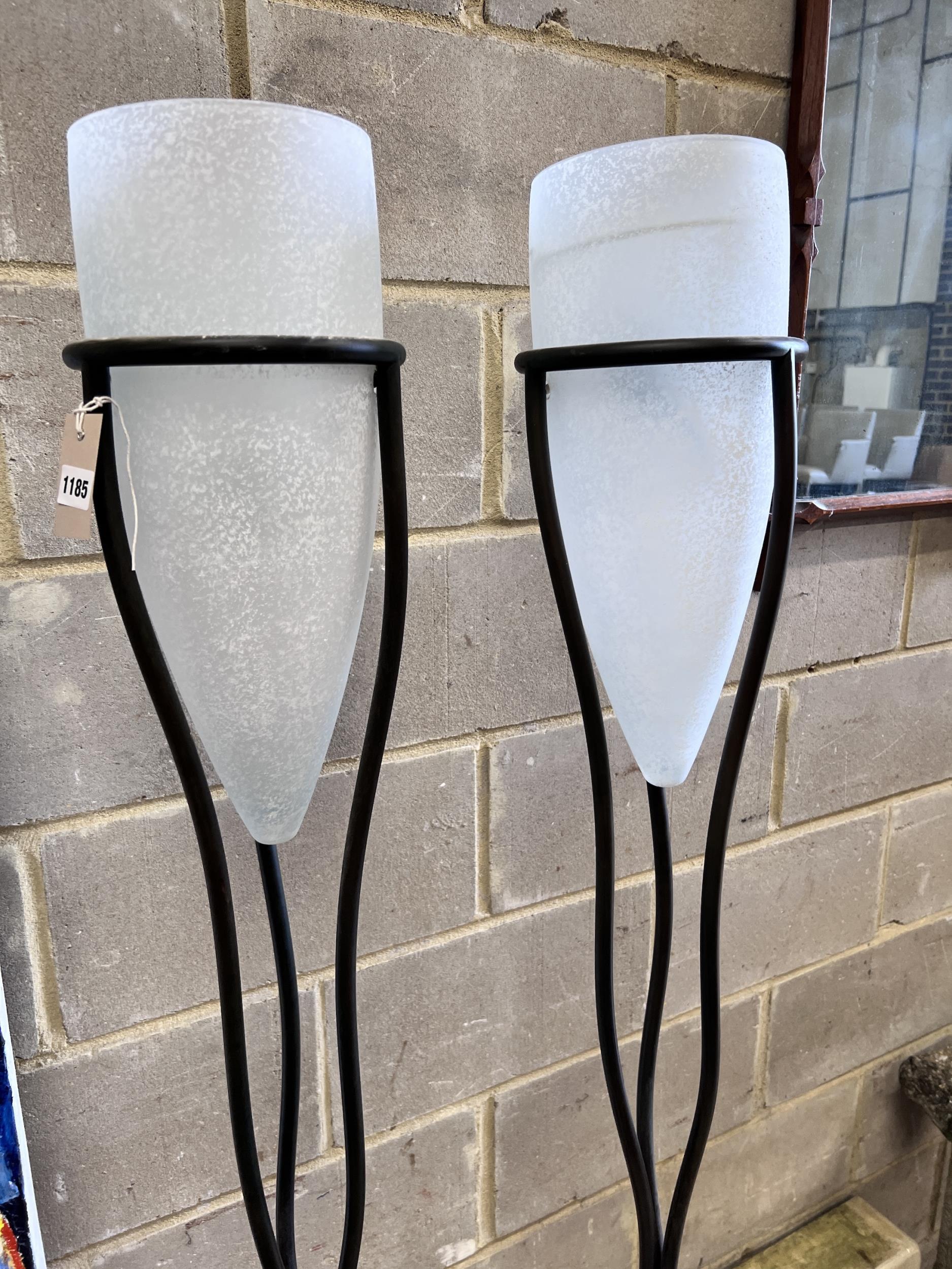 A pair of tubular metal and frosted glass standard lamps, height 187cm - Bild 2 aus 3