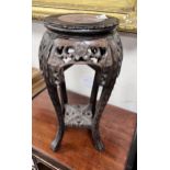 A Chinese marble inset hardwood vase stand, height 61cm