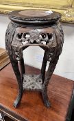 A Chinese marble inset hardwood vase stand, height 61cm