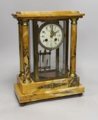 A French Sienna marble four glass portico clock, 36cm