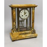 A French Sienna marble four glass portico clock, 36cm