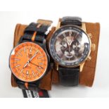Two gentleman's modern coloured steel Vostok Europe wrist watches, including 'Expedition Around