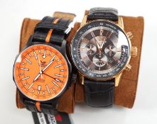 Two gentleman's modern coloured steel Vostok Europe wrist watches, including 'Expedition Around