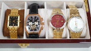 Four gentleman's modern assorted gilt steel mainly quartz wrist watches, including two Ingersoll,