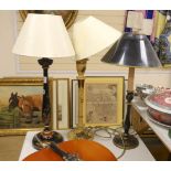 Two chinoiserie japanned table lamps and another