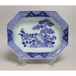 An 18th century Chinese blue and white export hexagonal dish