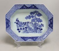 An 18th century Chinese blue and white export hexagonal dish