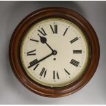 An early 20th century mahogany fusee dial wall clock, 42cm diameter