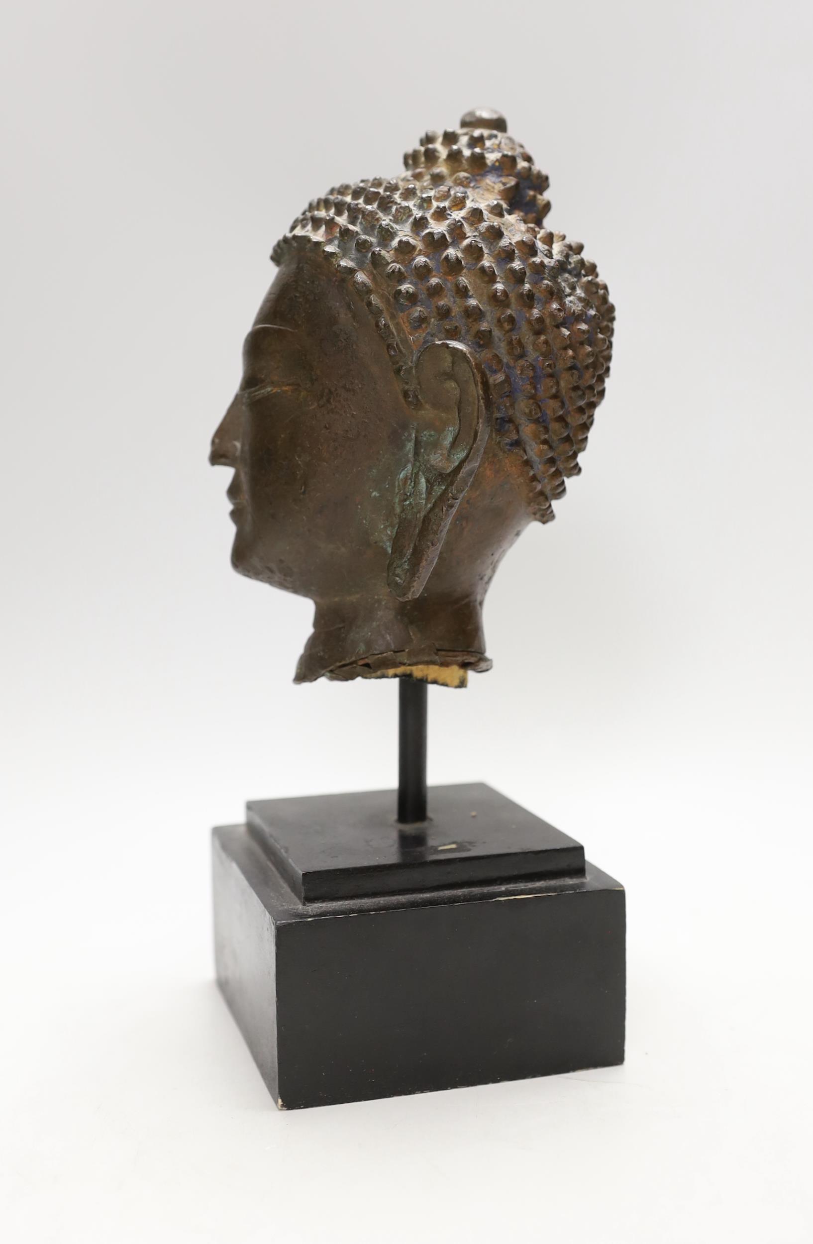 A Thai bronze Buddha head, cast bronze on stand, 17th/28th century century, vendor states belonged - Image 2 of 2