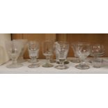 A selection of various glasses including rummers, 19th century and later, tallest 15cm