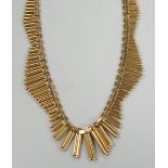 A 20th century Italian 750 yellow metal fringe necklace, 42cm, 36.8 grams.