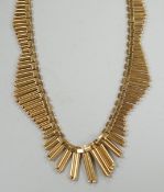 A 20th century Italian 750 yellow metal fringe necklace, 42cm, 36.8 grams.