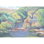 Elizabeth Lamorna Kerr (1905-1990), oil on board, Wooded river landscape, signed, 24 x 34cm
