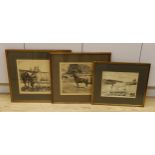 B. Rowland, three drypoint etchings, 'Holiday', 'Just an Idea' and 'Horse grazing', signed in