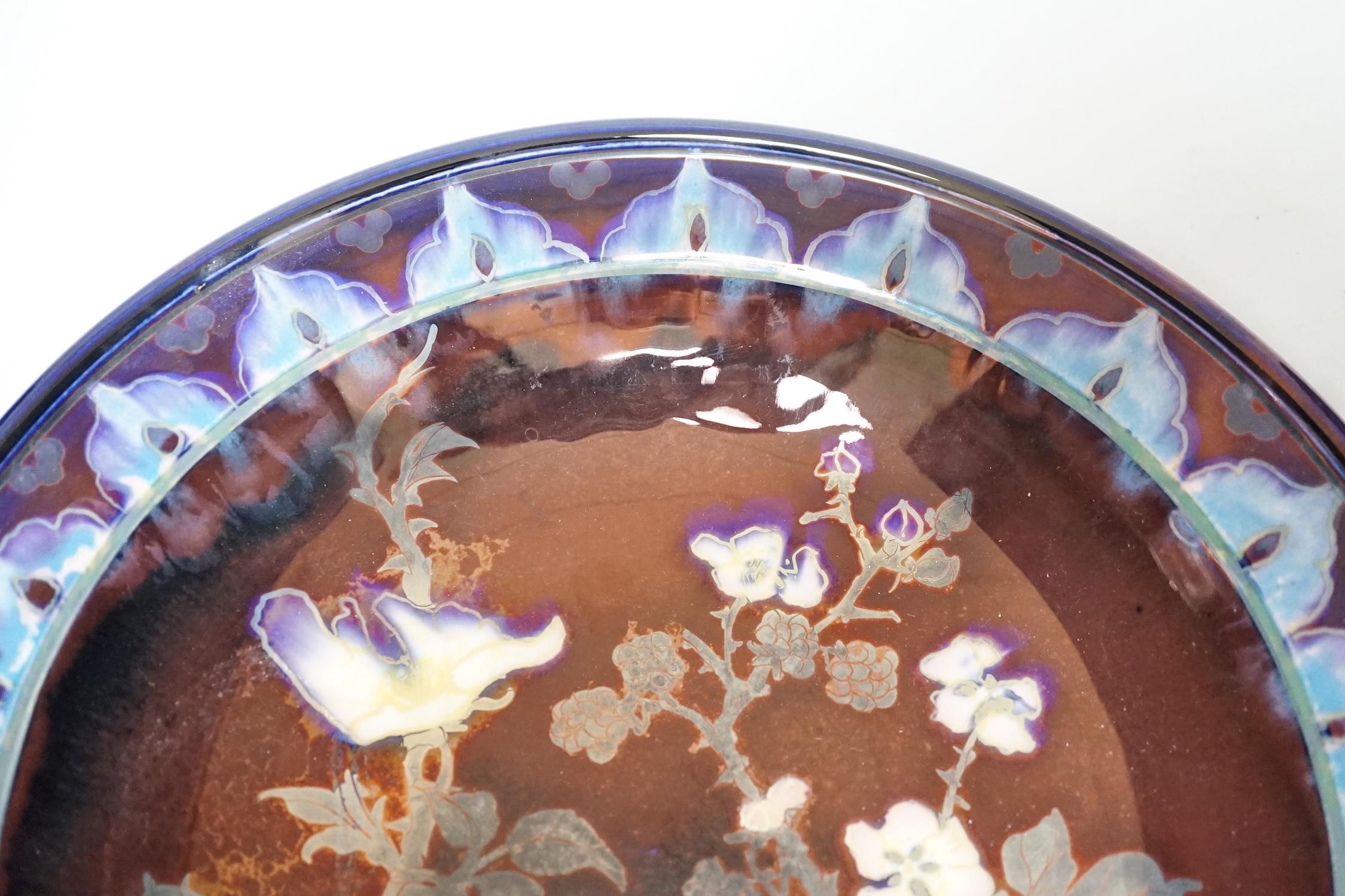 Jonathan Chiswell Jones and Kerry Bosworth - a lustre wall-plate with dog rose, No. 8401, 30cm. - Image 2 of 7