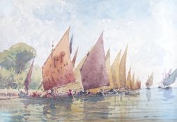 Attributed to Giuseppe Canella (1837-1913), three watercolours, Shipping in harbour and fishermen
