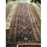 A Persian Bidjar blue ground runner, 433 x 107cm