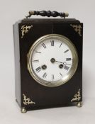 A late 19th century ebonised carriage clock, 20cm tall