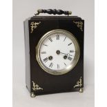 A late 19th century ebonised carriage clock, 20cm tall