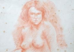Follower of Christopher Wood, sepia chalk on paper, Female nude, 23 x 32cm, foxed