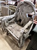 A large driftwood garden throne chair, width 95cm, height 134cm