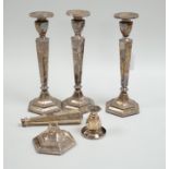 A set of four Chinese Export sterling candlesticks, Tien Tsin, Yeching, one a.f., 26.4cm, weighted.
