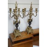A pair of French brass five light candelabra, 58cm high