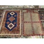 An Afshar blue ground rug, 157 x 113cm and a prayer rug, 140 x 91cm