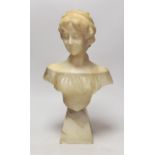 An early 20th century alabaster and marble bust, signed. 37cm tall