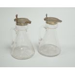 A cased pair of George V silver mounted glass whisky noggins, S. Blanckensee & Sons Ltd, Birmingham,
