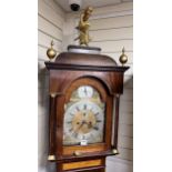 A George III and later inlaid mahogany eight day longcase clock, with gilt figural finial, J.