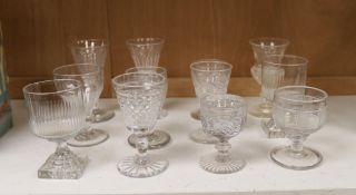 A group of Georgian to 20th century small drinking glasses, tallest 12.5cm (12)