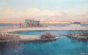 G. Masay, oil on canvas, Camargue coastal landscape, signed, 59 x 91cm