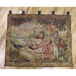 A machine tapestry panel of a Medieval figurative scene, 115cm wide, 91cm (not including hanging