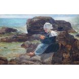 Newlyn School, oil on canvas, Girl seated on the seashore, 27 x 39cm