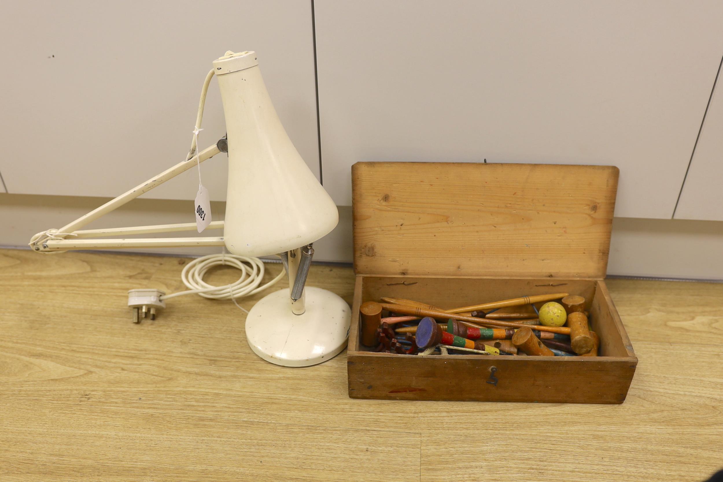 An anglepoise lamp and a table croquet set