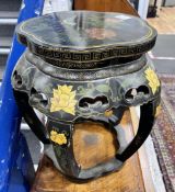 A Chinese decorated black lacquer vase stand, height 45cm