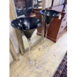 A pair of large clear and black glass vases, height 90cm