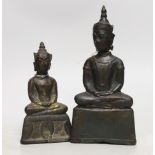 Two 18th / 19th century Burmese bronze figures of Buddha, tallest 18cm