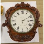 A Victorian carved mahogany fusee drop dial wall clock, Church of London, 52cm
