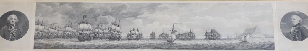 Robert Pollard after Dominic Serres, line engraving, 'Relief of Gibraltar by Lord Howe on