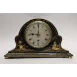 A black chinoiserie japanned mantel clock, 28cm wide