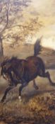 Rowland Wheelright (1870-1955), oil on board, Running horse in a landscape, Ruskin Gallery label