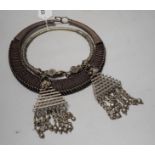 A Chinese Miao Hmong white metal wirework necklace and an Indian necklace