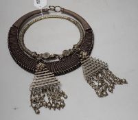 A Chinese Miao Hmong white metal wirework necklace and an Indian necklace